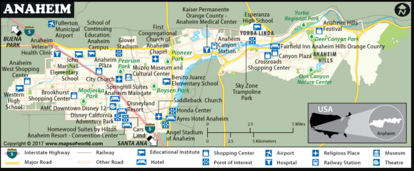 Anaheim County Map in California